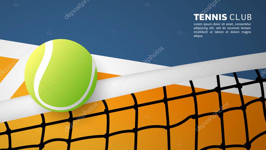 Tennis ball on the on the white net on  tennis court , Illustrations for use in online sporting events , Illustration Vector  EPS 10