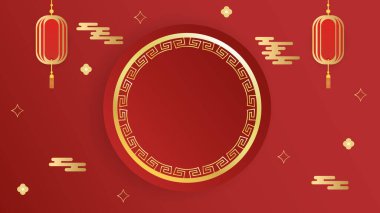 2023 Çin yeni yılı arka plan, kırmızı ve altın arkaplan üzerinde tavşan ve Asya elementlerinin yılı, çevrimiçi içerik için, illüstrasyon Vector EPS 10