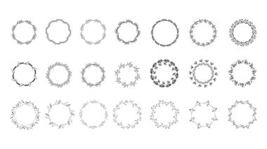 Set  floral frames, borders, wreaths Trendy Line drawing, line art style  ,Hand drawn design elements , Flat Modern design isolated on white background ,Vector illustration EPS 10