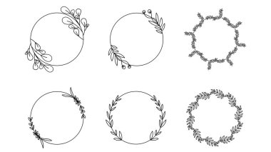 Set  floral frames, borders, wreaths Trendy Line drawing, line art style  ,Hand drawn design elements , Flat Modern design isolated on white background ,Vector illustration EPS 10