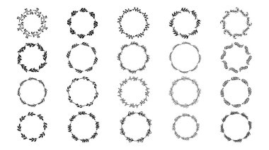 Set  floral frames, borders, wreaths Trendy Line drawing, line art style  ,Hand drawn design elements , Flat Modern design isolated on white background ,Vector illustration EPS 10