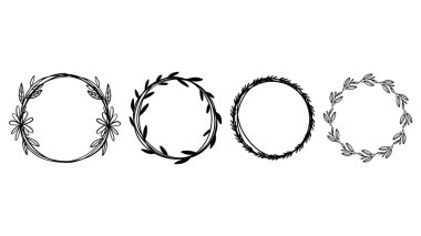 Set  floral frames, borders, wreaths Trendy Line drawing, line art style  ,Hand drawn design elements , Flat Modern design isolated on white background ,Vector illustration EPS 10