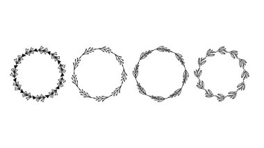 Set  floral frames, borders, wreaths Trendy Line drawing, line art style  ,Hand drawn design elements , Flat Modern design isolated on white background ,Vector illustration EPS 10