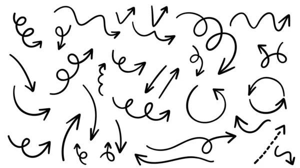 Arrows Pointing Different Directions Handwritten Calligraphy Set Hand Drawn Design — Stockvektor
