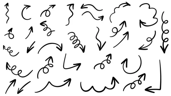 Arrows Pointing Different Directions Handwritten Calligraphy Set Hand Drawn Design — ストックベクタ