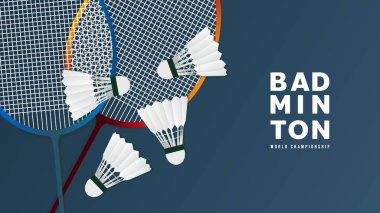 Badminton raketi, beyaz badminton servis aleti, badminton kortu, basit düz tasarım stili, online spor etkinliklerinde kullanılacak resimler, illüstrasyon Vector EPS 10