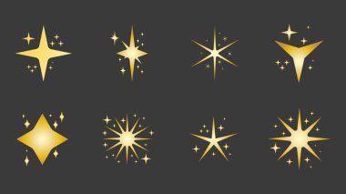 Vektör yıldızları, parlak, sarı, siyah, beyaz, altın, yıldız, parıltı, ışıltı, illüstrasyon Vektörü EPS 10