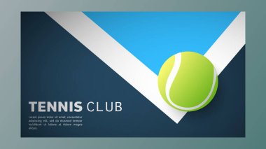 Tenis topu beyaz çizgi üzerinde tenis topu yeşil kort vektörü fotokopi alanı düşman metni, çevrimiçi spor etkinliklerinde kullanılacak illüstrasyonlar, İllüstrasyon Vektörü EPS 10