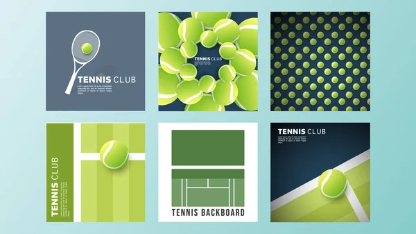 Tennis Template Set Eenvoudige Platte Design Stijl Illustraties Voor Gebruik — Stockvector