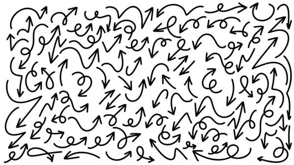 異なる方向を指す矢印手書きの書道セット 手描きの要素 フラット白の背景に隔離されたモダンなデザイン ベクトルイラストEps — ストックベクタ