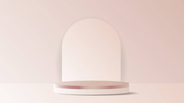 Ürün gösterimi için soyut arkaplan ve beyaz podyum ve kırmızı zemin, sunum için 3d podyum, illüstrasyon 3d Vector EPS 10
