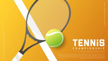 Tenis raketi ve tenis topu tenis kortunda çevrimiçi spor etkinliklerinde kullanılacak illüstrasyonlar, İllüstrasyon Vector EPS 10