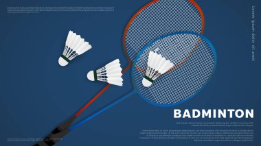 Badminton racket with white badminton shuttlecock on white line on green background badminton court indoor badminton sports wallpaper with copy space  ,  illustration Vector EPS 10