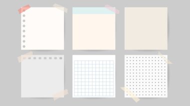 Arka planda izole edilmiş renkli maskeleme bandı olan farklı yapışkan notlar kümesi, illüstrasyon Vektörü EPS 10