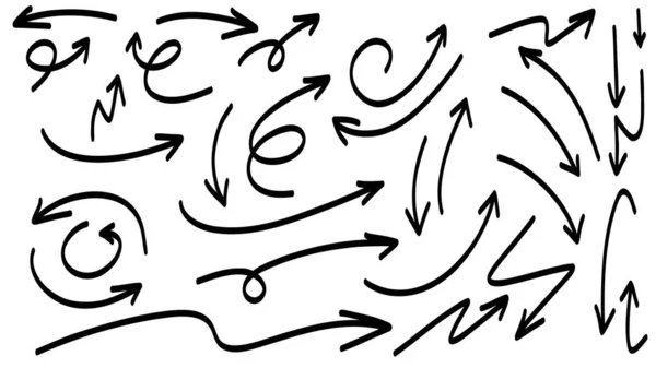 Arrows Pointing Different Directions Handwritten Calligraphy Set Hand Drawn Design — Stok Vektör