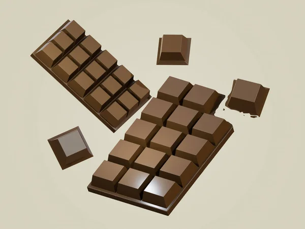 Barra Chocolate Render Isolado Fundo Cor Bege Ilustração Rendering — Fotografia de Stock