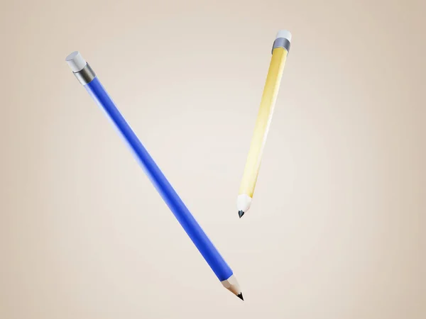 Blue Yellow Pencil Render Isolated Background Illustration Rendering — Stock Photo, Image