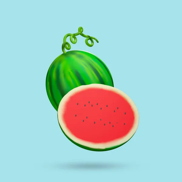 Fresh Watermelon Fruit Rendering Isolated Blue Background Clipping Path Illustrator — Stock Photo, Image