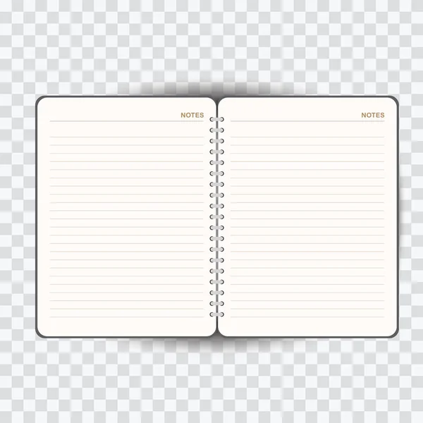 Cuaderno Realista Con Hojas Transparentes Plantilla Ilustración Vectorial — Vector de stock