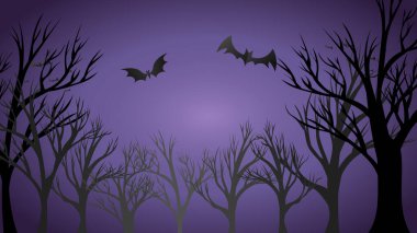 halloween background with bats and trees clipart