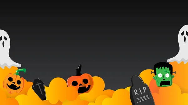 Fondo Halloween Con Calabazas Murciélagos Calabaza Ilustración Vectorial — Vector de stock