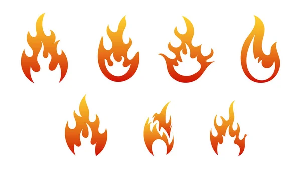 Ateş ikonu seti. Ağ için yanan bir şenlik ateşi vektör simgelerinin renkli çizimi