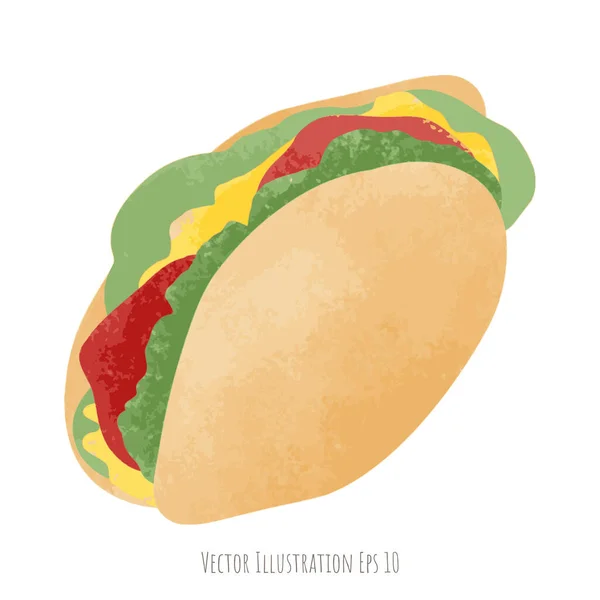 Taco Hand Gezeichnet Isoliert Auf Weißem Hintergrund Vektordarstellung Eps — Stockvektor