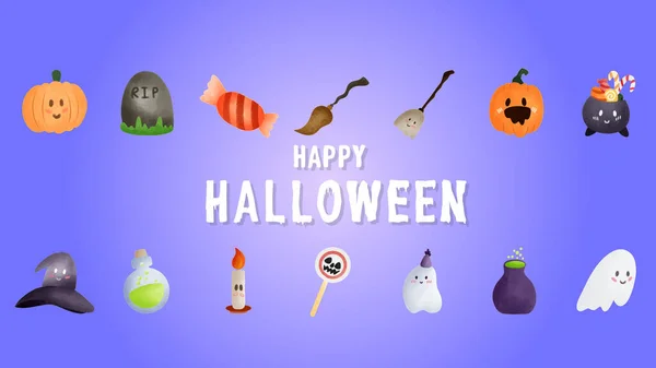 Jogo Elementos Halloween Desenho — Vetor de Stock
