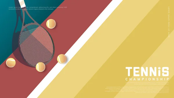 Affiche Sport Tennis Avec Balle Équipement Tennis Sur Fond Bleu — Image vectorielle