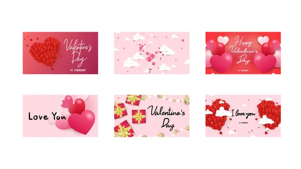 Glückliche Valentinstag Karten Mit Herzen — Stockvektor