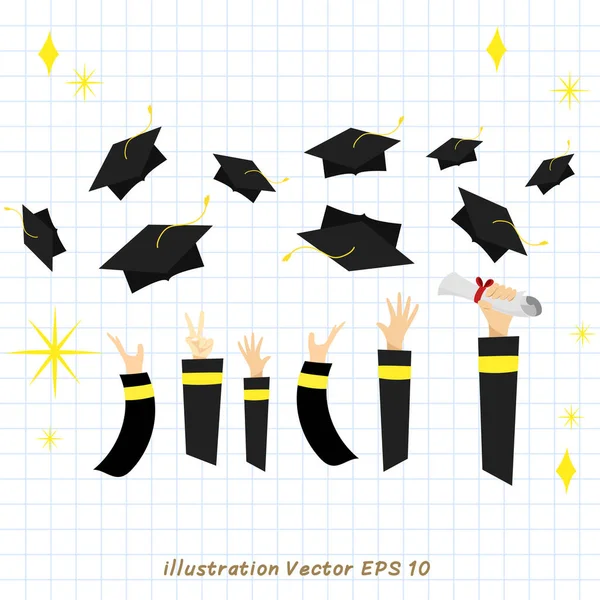 Vektor Set Von Graduiertenhüten — Stockvektor