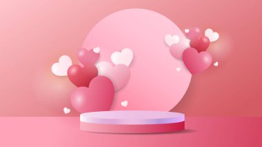 3D soyut sevgililer günü arkaplanı kalplerle oluşturuluyor
