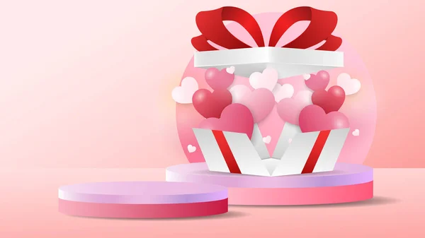 Valentine Day Rendering Hintergrund Mit Geschenkbox Vektor Illustration — Stockvektor