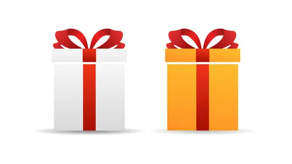 Conjunto Caixas Presente Com Fita Vermelha Arco Natal Aniversário Dia — Vetor de Stock