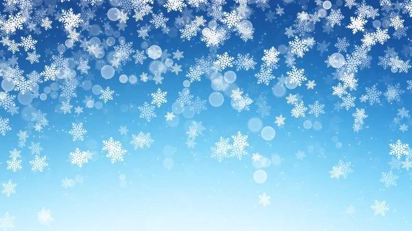 抽象的な背景の明るいライトおよび落下する雪のフレークのフライ偏光ボケおよび新年の背景 イラスト — ストック写真