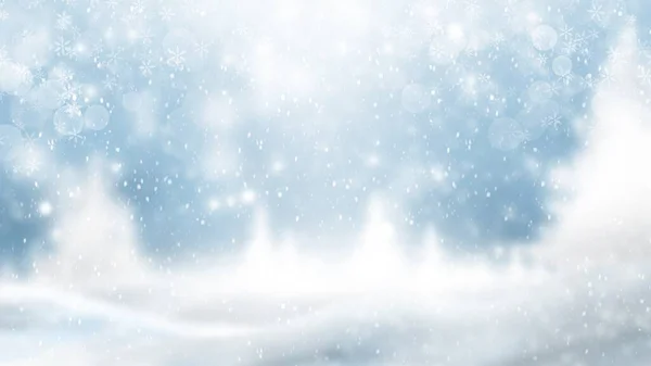 雪に覆われた雪片が付いている冬の背景 — ストック写真