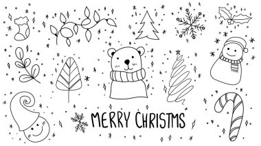 Karalama el çizimi elementlerin Noel seti.