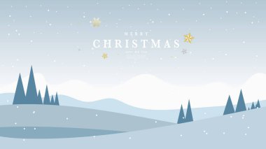 Kış mevsimlerinde kar tanesi ve dağ ile mutlu Noeller mavi arka planda, Düz Modern tasarım, illüstrasyon Vektör EPS 10