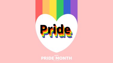 Pembe arka planda yürekli gurur, Haziran LGBTQ Sembollerinde Onur Ayı, İnsan Hakları veya Çeşitlilik konsepti, Vektör illüstrasyon EPS 10