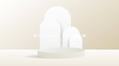 Soyut Oval şekil ve krem arkaplan, minimal podyum ve kırmızı zemin, sunum için 3d podyum, gösteri için sahne, illüstrasyon 3d Vector EPS 10