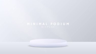 Gri arkaplan ve gölgeli soyut yuvarlak podyum, minimum podyum ve kırmızı zemin, sunum için 3d podyum, gösteri için sahne, illüstrasyon 3d Vector EPS 10
