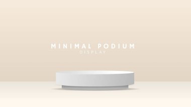 Soyut beyaz podyum, minimal podyum ve kırmızı zemin, sunum için 3d podyum, gösteri için sahne, illüstrasyon 3d Vector EPS 10
