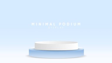 Soyut beyaz ve mavi podyum, minimal podyum ve kırmızı zemin, sunum için 3d podyum, gösteri için sahne, illüstrasyon 3d Vector EPS 10