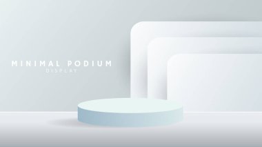 Aydınlatma ile soyut mavi podyum, minimal podyum ve kırmızı zemin, sunum için 3d podyum, gösteri için sahne, illüstrasyon 3d Vector EPS 10