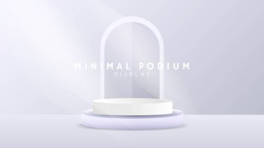 Soyut beyaz podyum, minimal podyum ve kırmızı zemin, sunum için 3d podyum, gösteri için sahne, illüstrasyon 3d Vector EPS 10