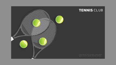 Tenis raketi ve toplu tenis kulübü, çevrimiçi spor etkinliklerinde kullanılacak kapalı saha, Tenis spor konsepti için resim, Vector Illustration EPS 10