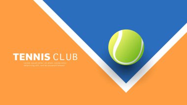 Beyaz çizgi kil kort tenisinde tenis topu, çevrimiçi spor etkinliklerinde kullanılacak illüstrasyonlar, Tenis sporları konsepti için illüstrasyon, Vector Illustration EPS 10