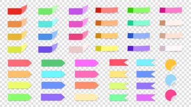 Şeffaf bir arkaplanda izole edilmiş renkli gerçekçi yapışkan not kağıdı seti, illüstrasyon Vektörü EPS 10