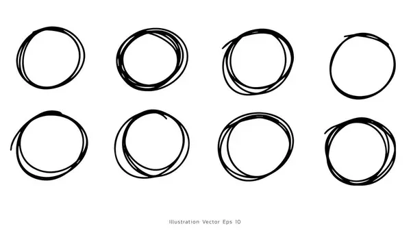 El çizimi çember çizimi çizim seti, çizgi çizimi, el çizimi tasarım elemanları, düz modern tasarım, beyaz arkaplan üzerinde izole edilmiş, illüstrasyon vektörü EPS 10