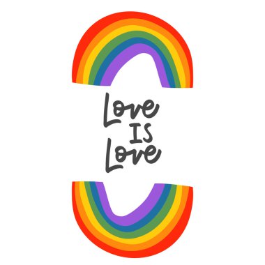Aşk aşktır, LGBTQ + düz stil sembolleri gurur bayrakları, cinsiyet işaretleri, gökkuşağı, LGBTQ gurur topluluğu sembolleri, vektör illüstrasyonu EPS 10